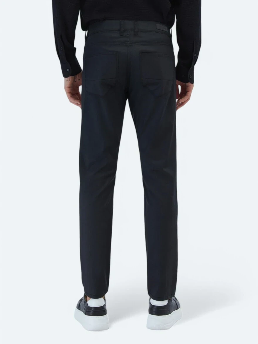 Siyah Düz Dokuma Slim Fit Casual Pamuk Karışımlı Pantolon 