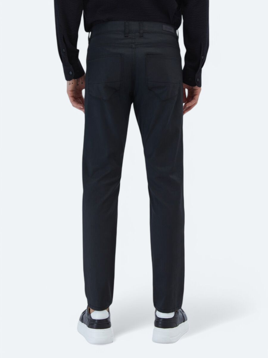 Siyah Düz Dokuma Slim Fit Casual Pamuk Karışımlı Pantolon - 4