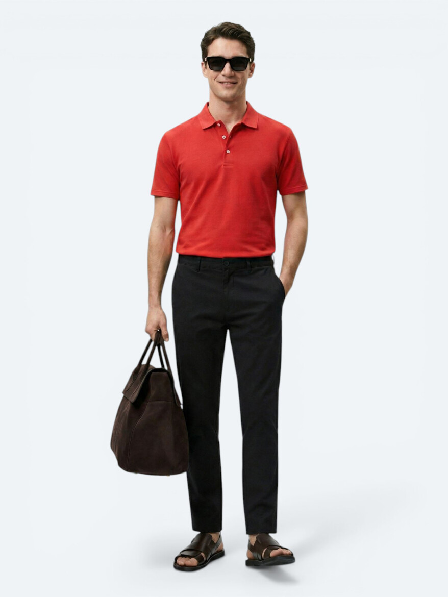 Siyah Düz Dokuma Slim Fit Casual Pamuk Karışımlı Pantolon - KİP