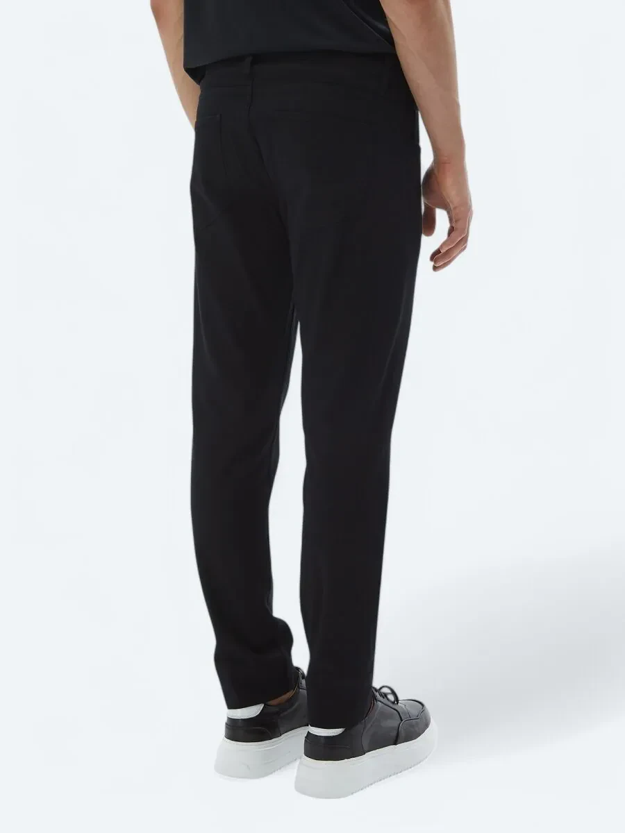Siyah Düz Dokuma Slim Fit Casual Pamuk Karışımlı Pantolon - 5