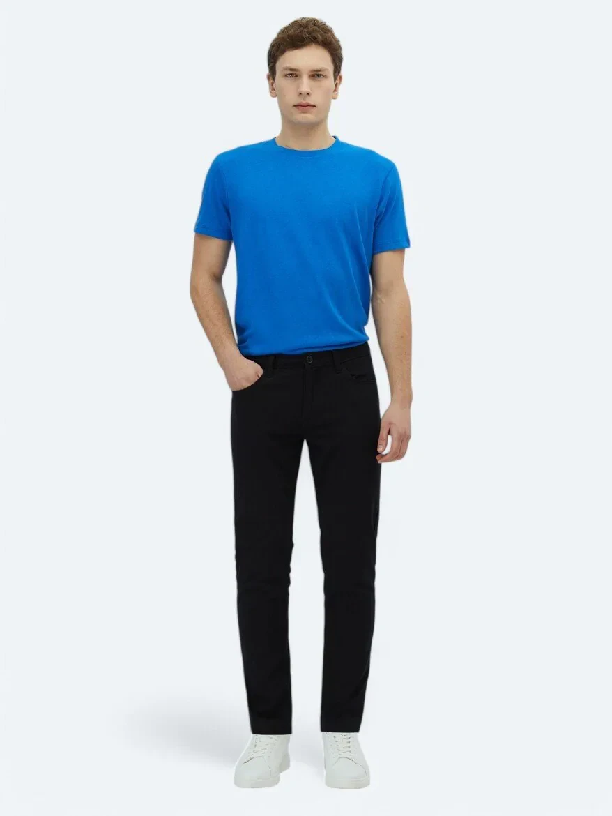 Siyah Düz Dokuma Slim Fit Casual Pamuk Karışımlı Pantolon - KİP