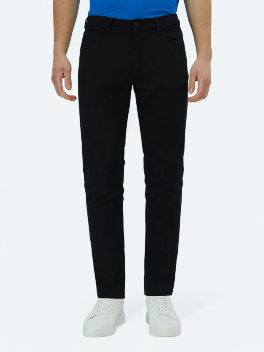 Siyah Düz Dokuma Slim Fit Casual Pamuk Karışımlı Pantolon - 2