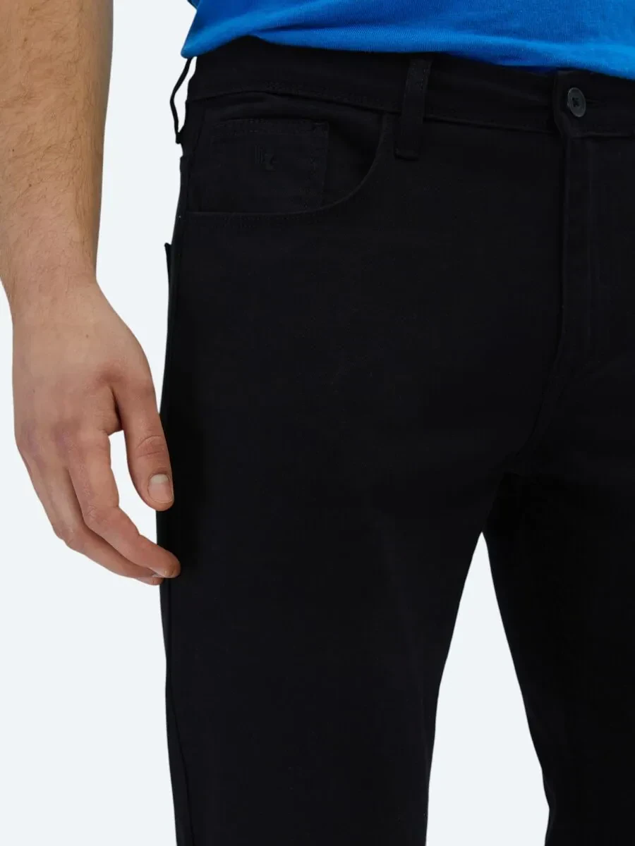 Siyah Düz Dokuma Slim Fit Casual Pamuk Karışımlı Pantolon - 3