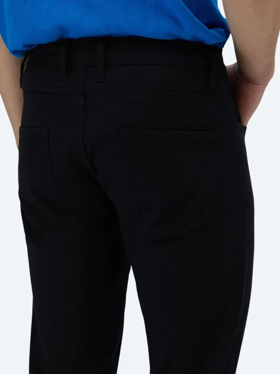 Siyah Düz Dokuma Slim Fit Casual Pamuk Karışımlı Pantolon - 4