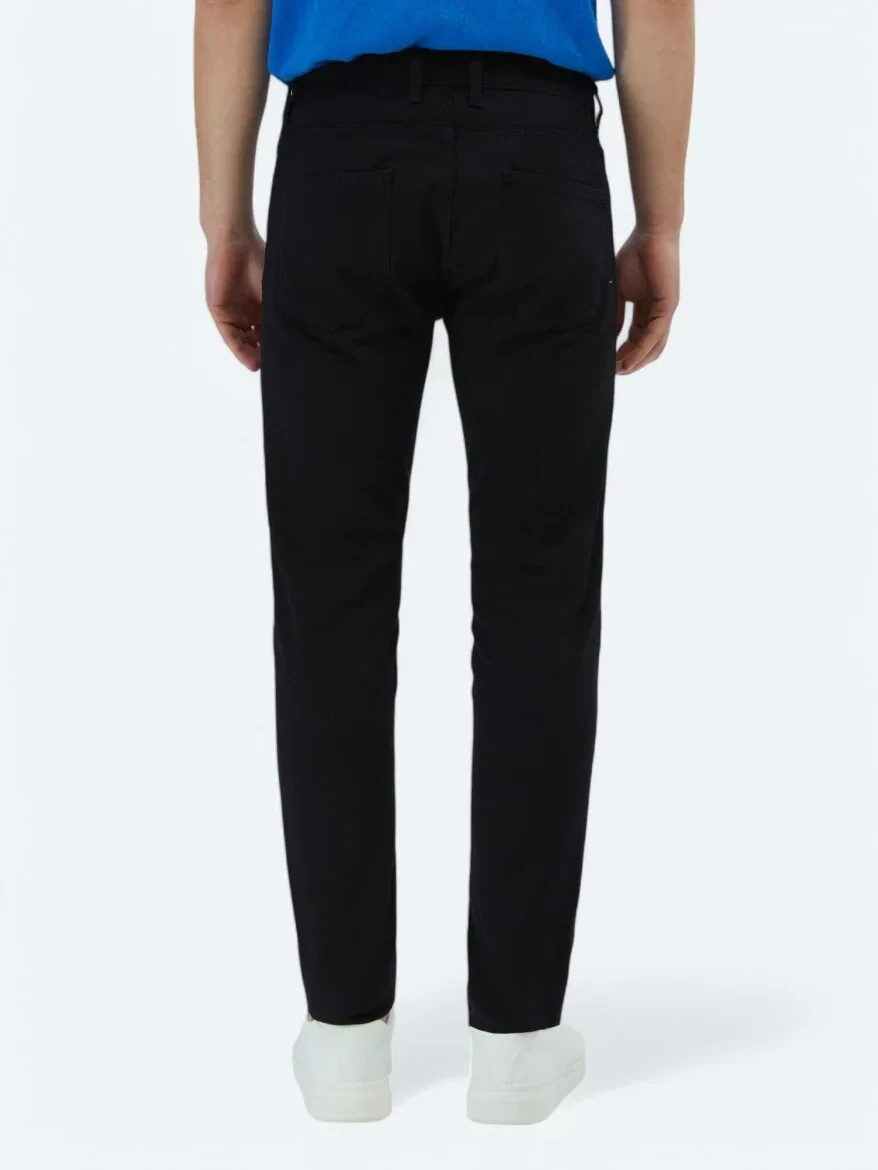 Siyah Düz Dokuma Slim Fit Casual Pamuk Karışımlı Pantolon - 5