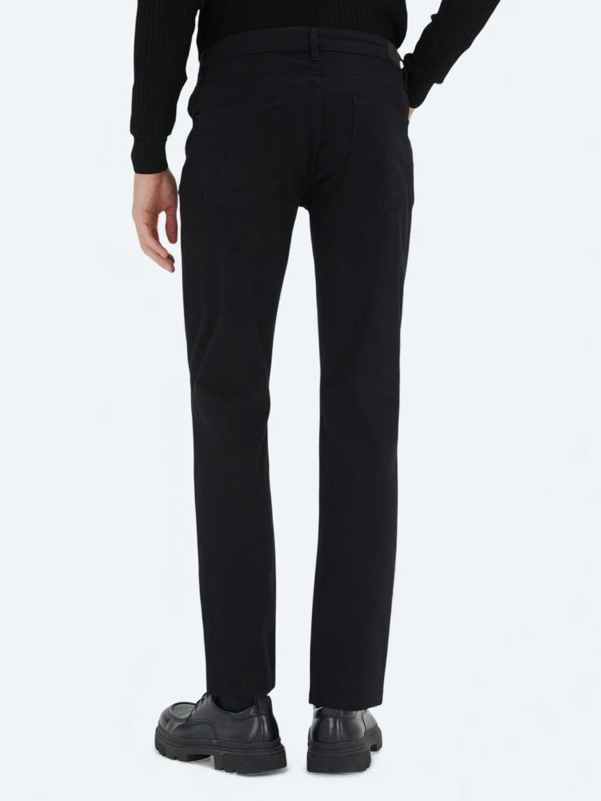 Siyah Düz Dokuma Slim Fit Casual Pamuk Karışımlı Pantolon - 4