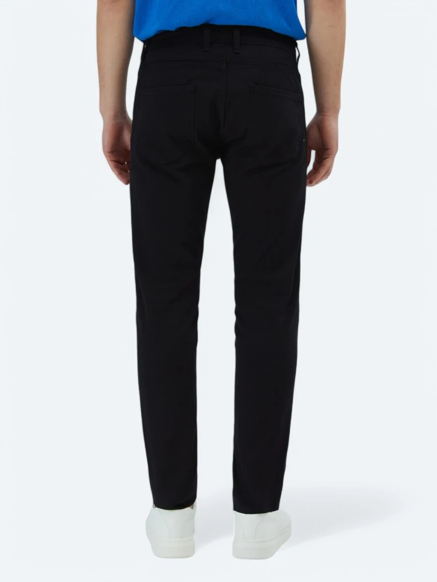 Siyah Düz Dokuma Slim Fit Casual Pamuk Karışımlı Pantolon - 5