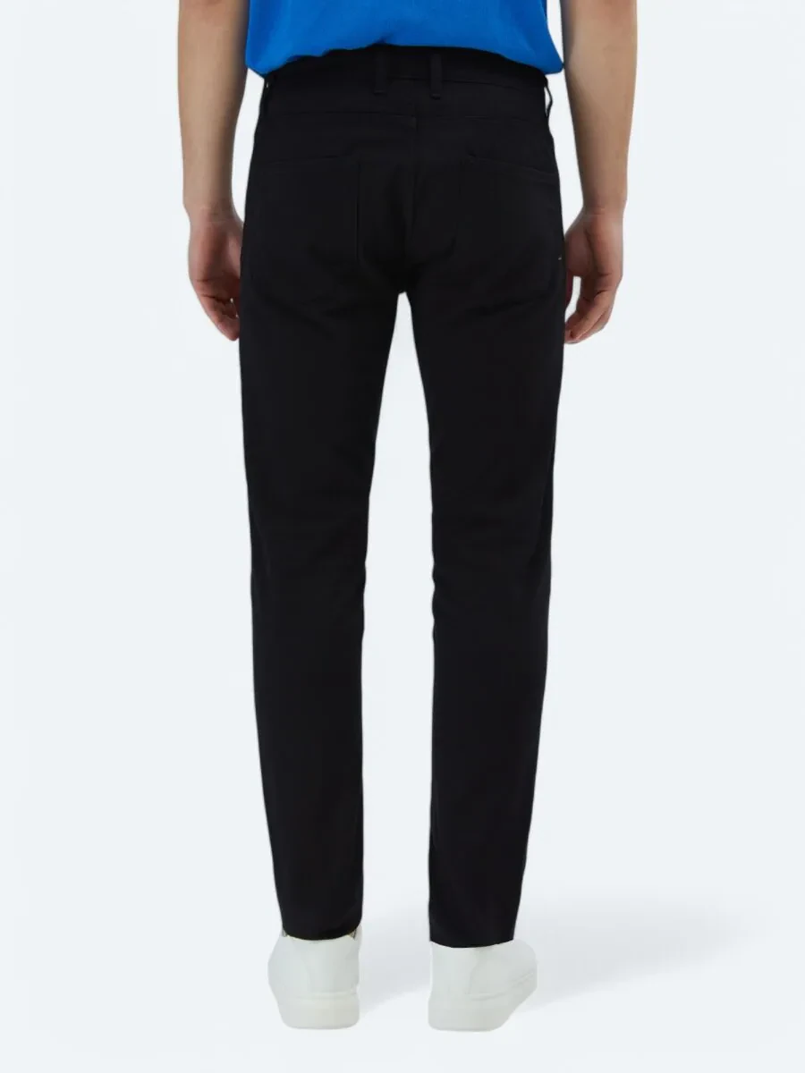 Siyah Düz Dokuma Slim Fit Casual Pamuk Karışımlı Pantolon - 5