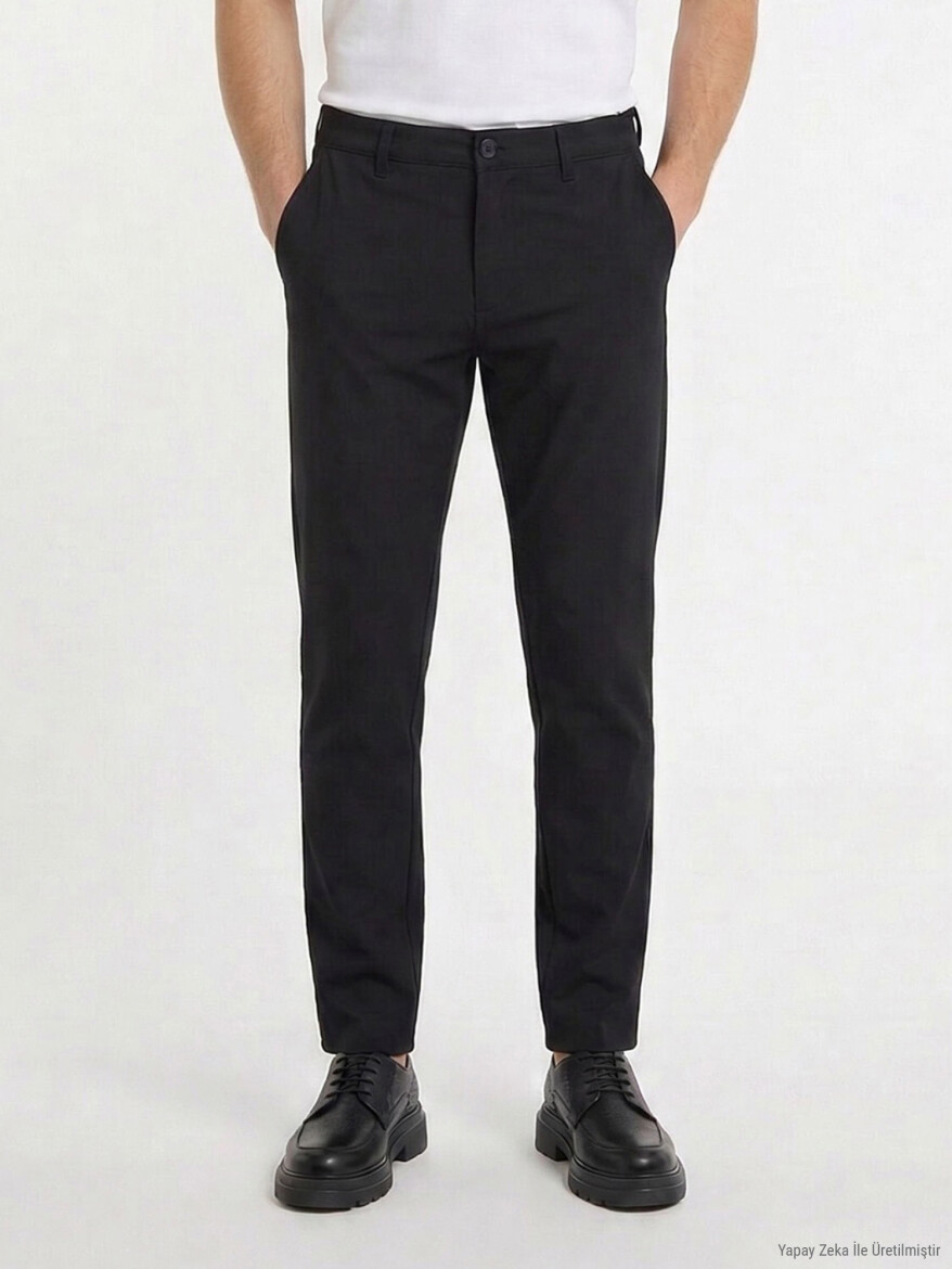 Siyah Düz Dokuma Slim Fit Casual Pantolon - 3