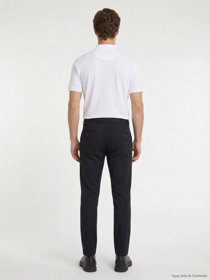 Siyah Düz Dokuma Slim Fit Casual Pantolon - 4