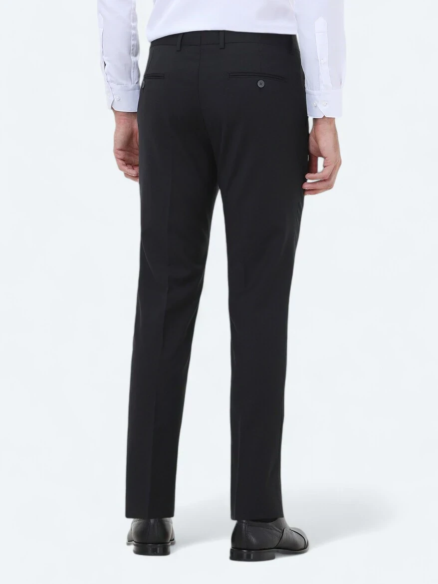 Siyah Düz Dokuma Slim Fit Klasik Yün Karışımlı Pantolon - 4