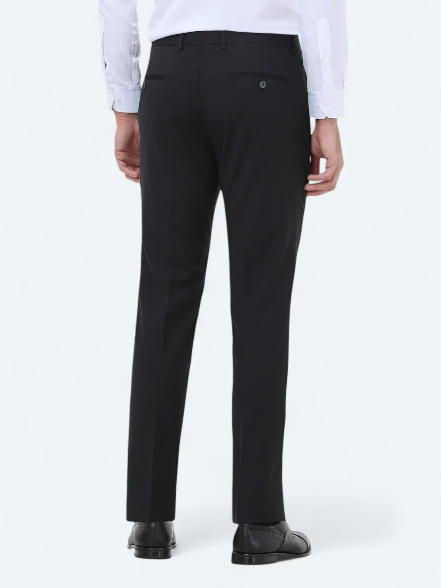 Siyah Düz Dokuma Slim Fit Klasik Yün Karışımlı Pantolon 