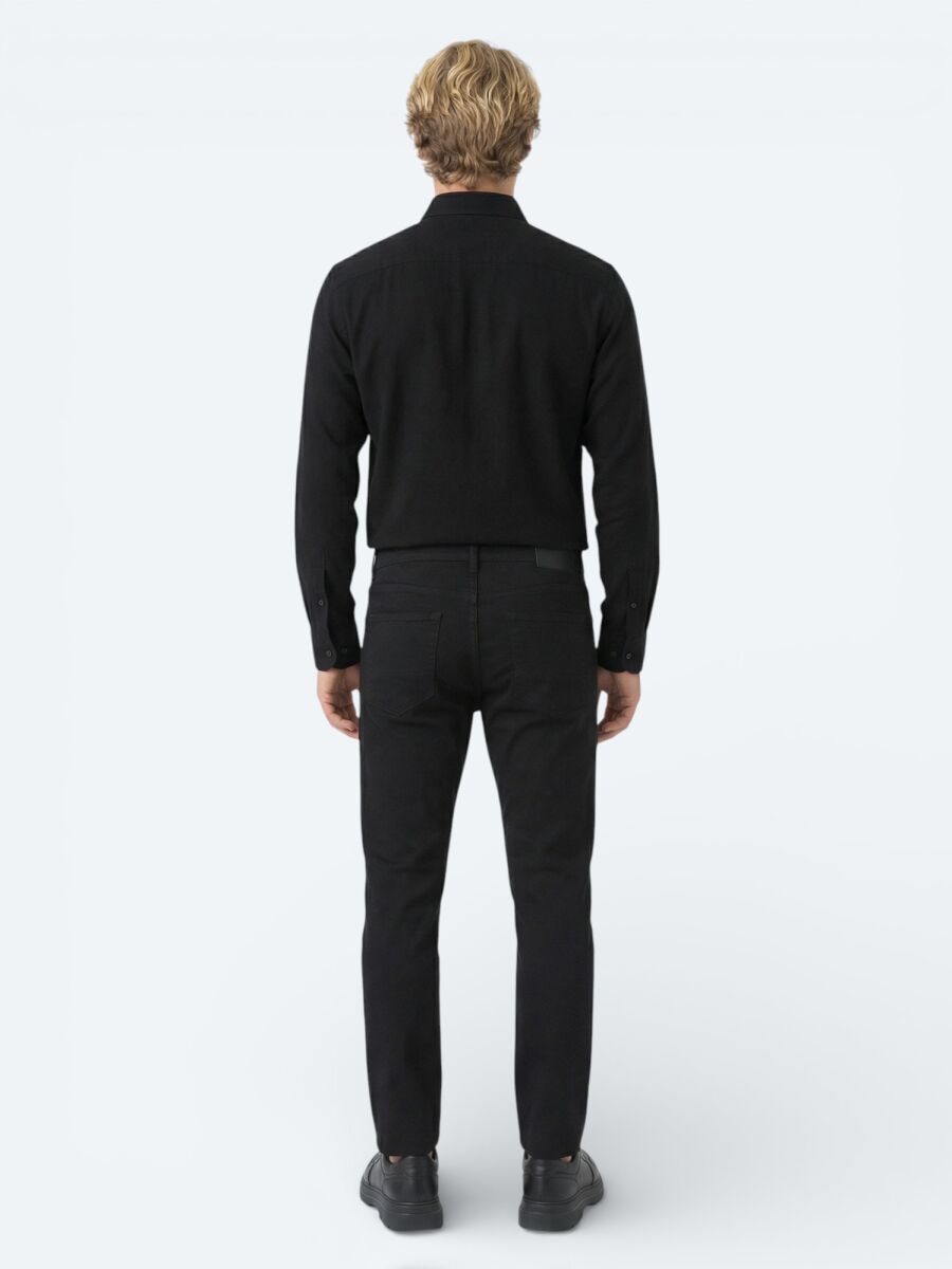 Siyah Düz Dokuma Slim Fit Spor Pamuk Karışımlı Pantolon - 4