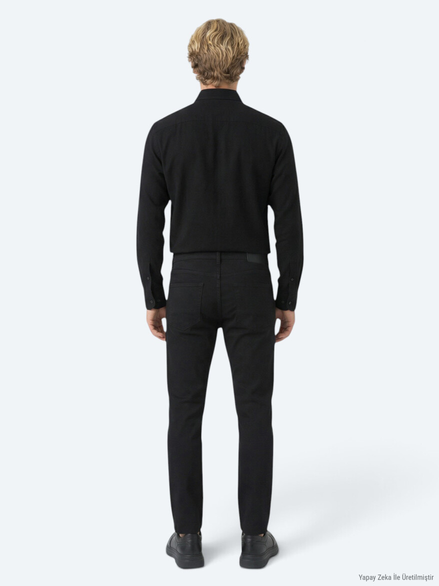 Siyah Düz Dokuma Slim Fit Spor Pamuk Karışımlı Pantolon - 4