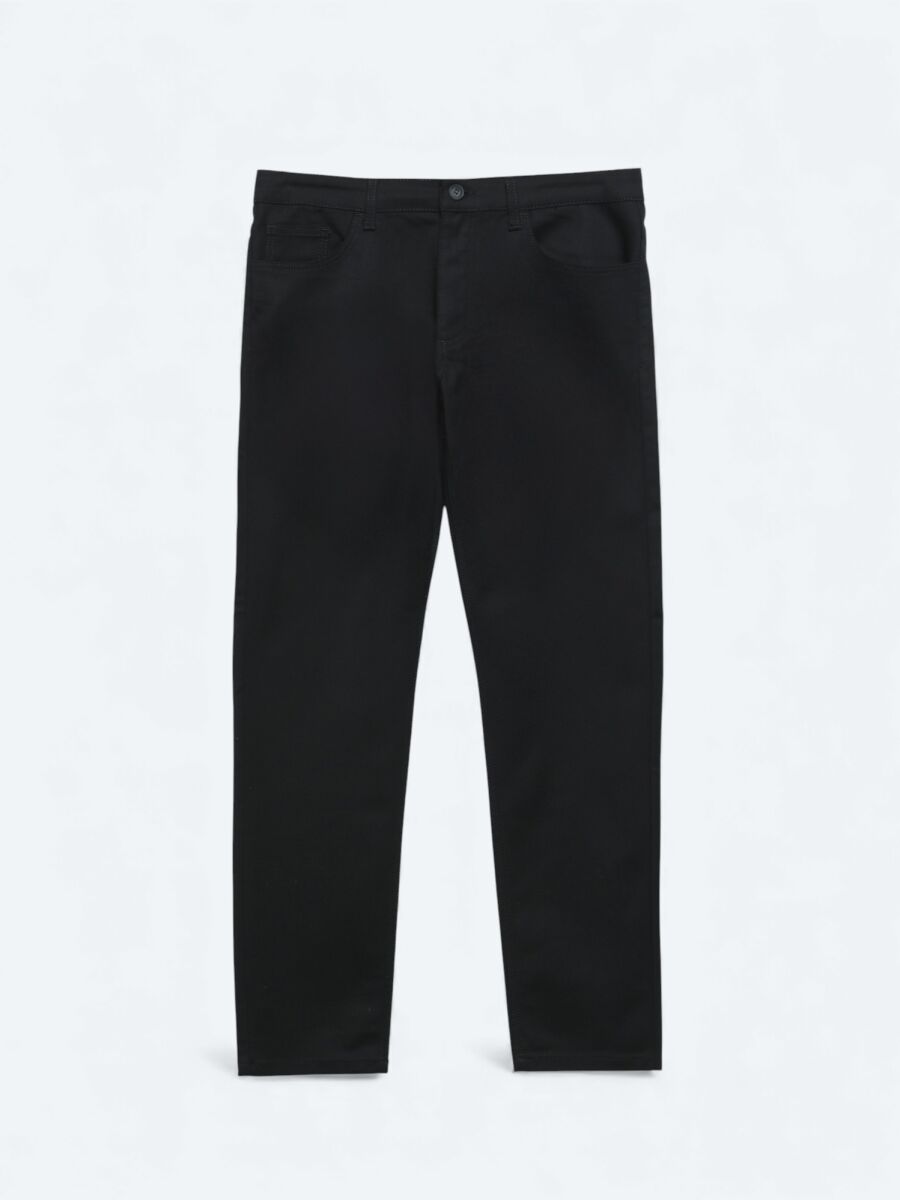 Siyah Düz Dokuma Slim Fit Spor Pamuk Karışımlı Pantolon - 5