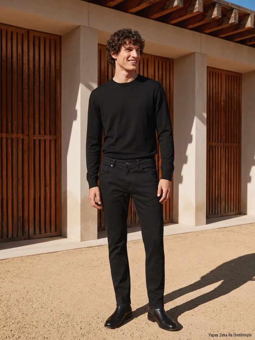 Siyah Düz Dokuma Slim Fit Spor Pamuk Karışımlı Pantolon - KİP
