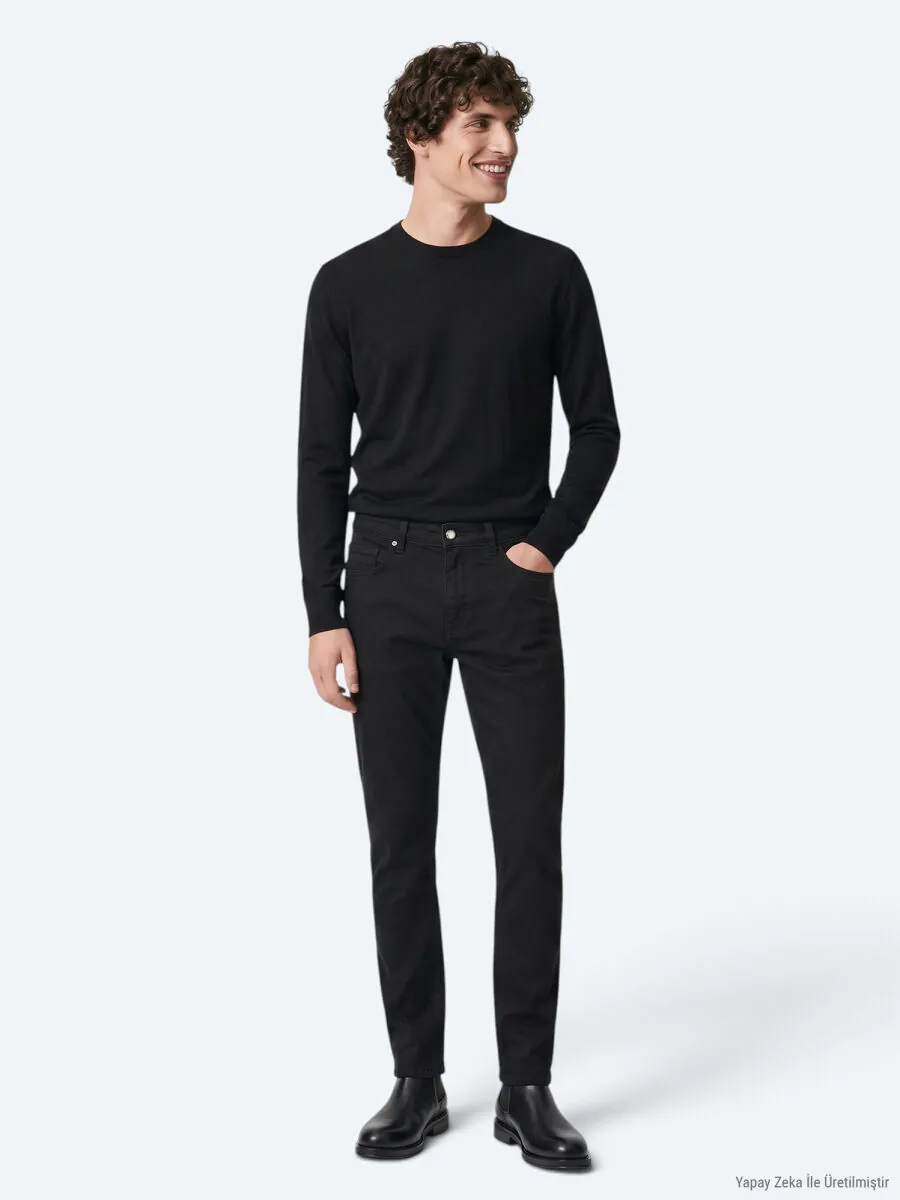 Siyah Düz Dokuma Slim Fit Spor Pamuk Karışımlı Pantolon - 3