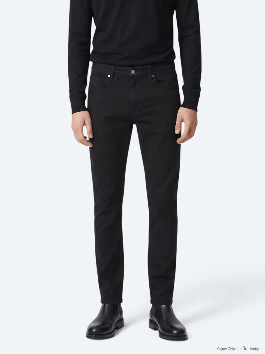 Siyah Düz Dokuma Slim Fit Spor Pamuk Karışımlı Pantolon - 4