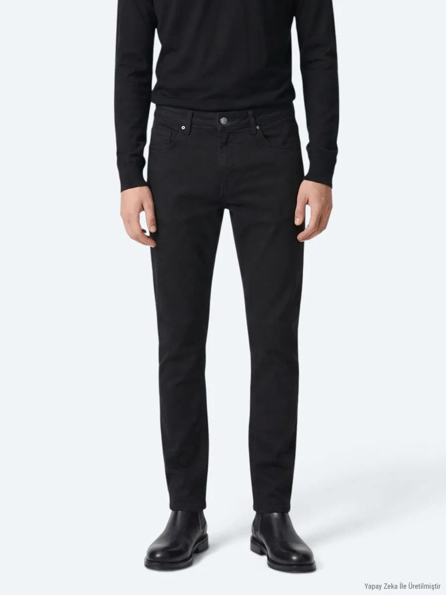 Siyah Düz Dokuma Slim Fit Spor Pamuk Karışımlı Pantolon - 4