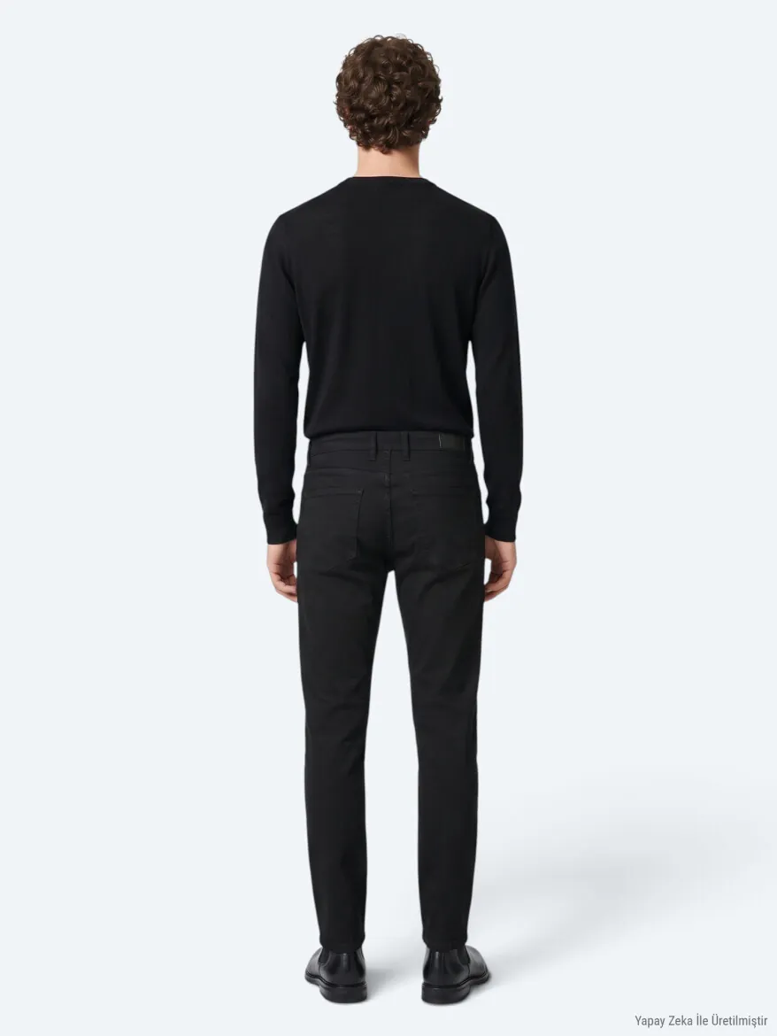 Siyah Düz Dokuma Slim Fit Spor Pamuk Karışımlı Pantolon - 6