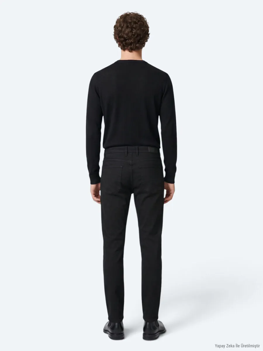 Siyah Düz Dokuma Slim Fit Spor Pamuk Karışımlı Pantolon - 6