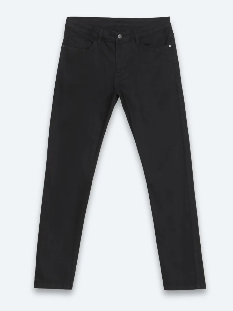 Siyah Düz Dokuma Slim Fit Spor Pamuk Karışımlı Pantolon - 7