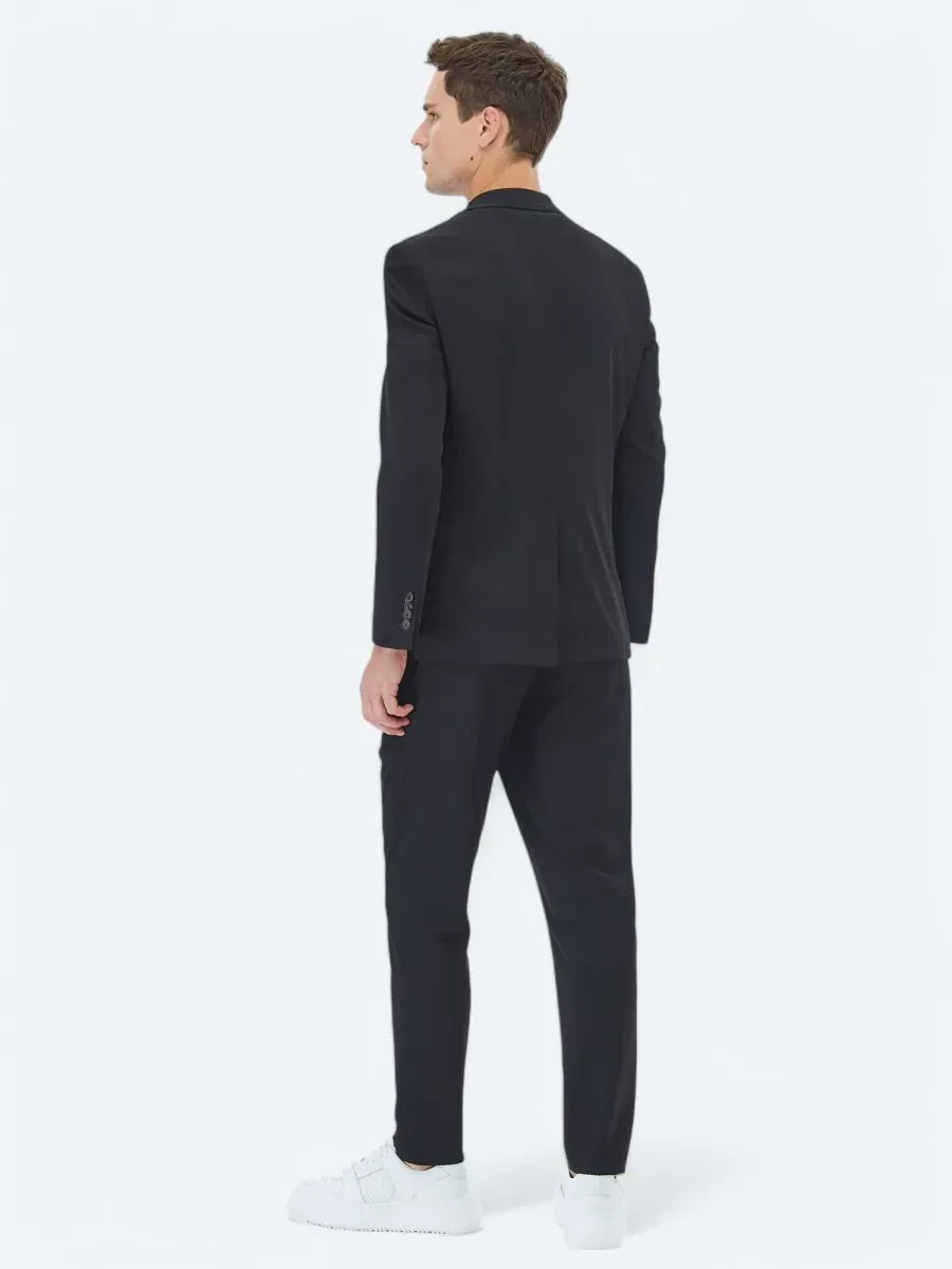 Siyah Düz Fitted Fit Örme Takım Elbise - 6