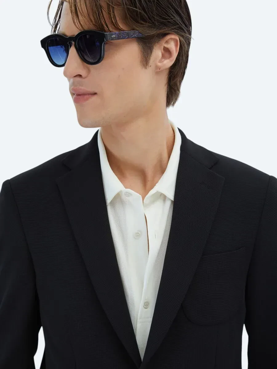 Siyah Düz Fitted Fit Örme Takım Elbise - 4