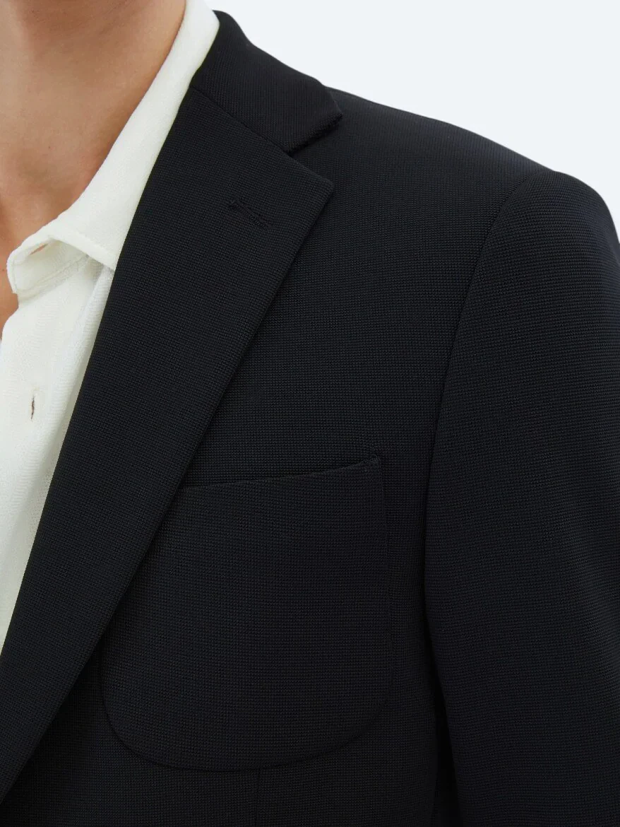 Siyah Düz Fitted Fit Örme Takım Elbise - 5