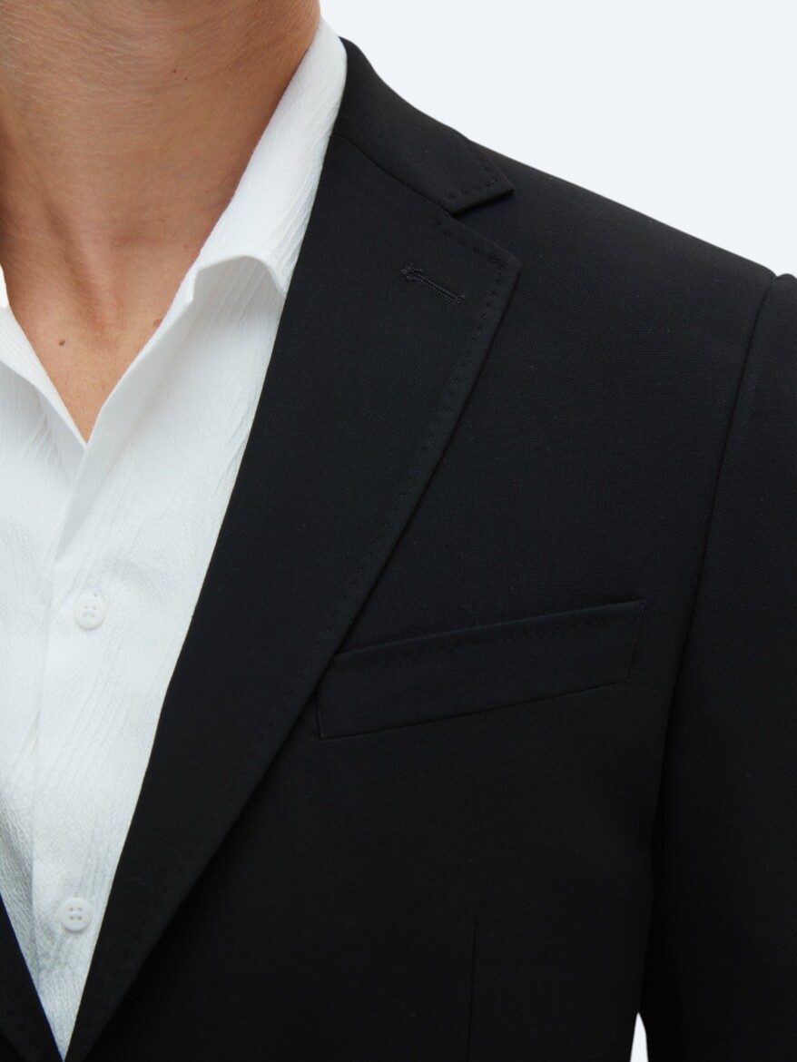 Siyah Düz Fitted Fit Takım Elbise - 7