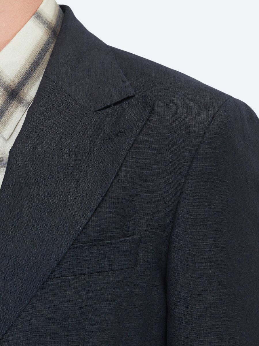Siyah Düz Modern Fit %100 Keten Ceket - 4