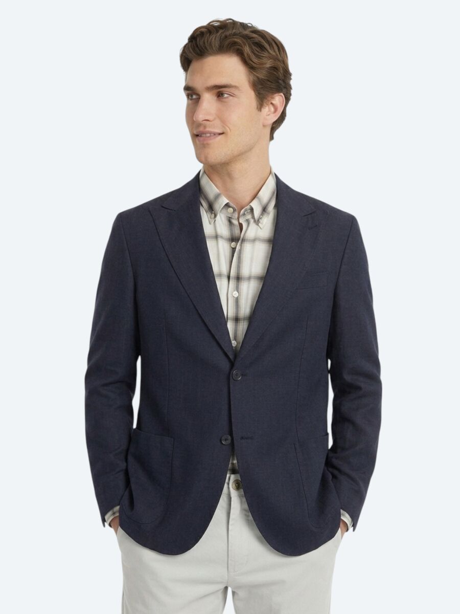 Siyah Düz Modern Fit %100 Keten Ceket - 1