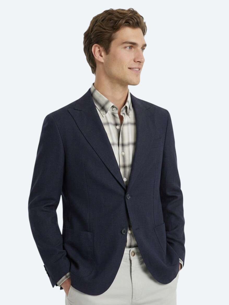 Siyah Düz Modern Fit %100 Keten Ceket - 3