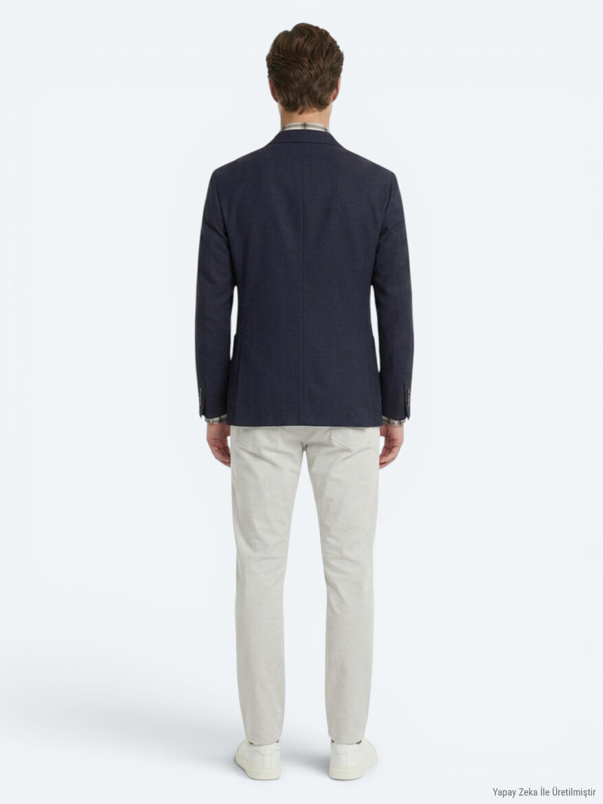 Siyah Düz Modern Fit %100 Keten Ceket - 4