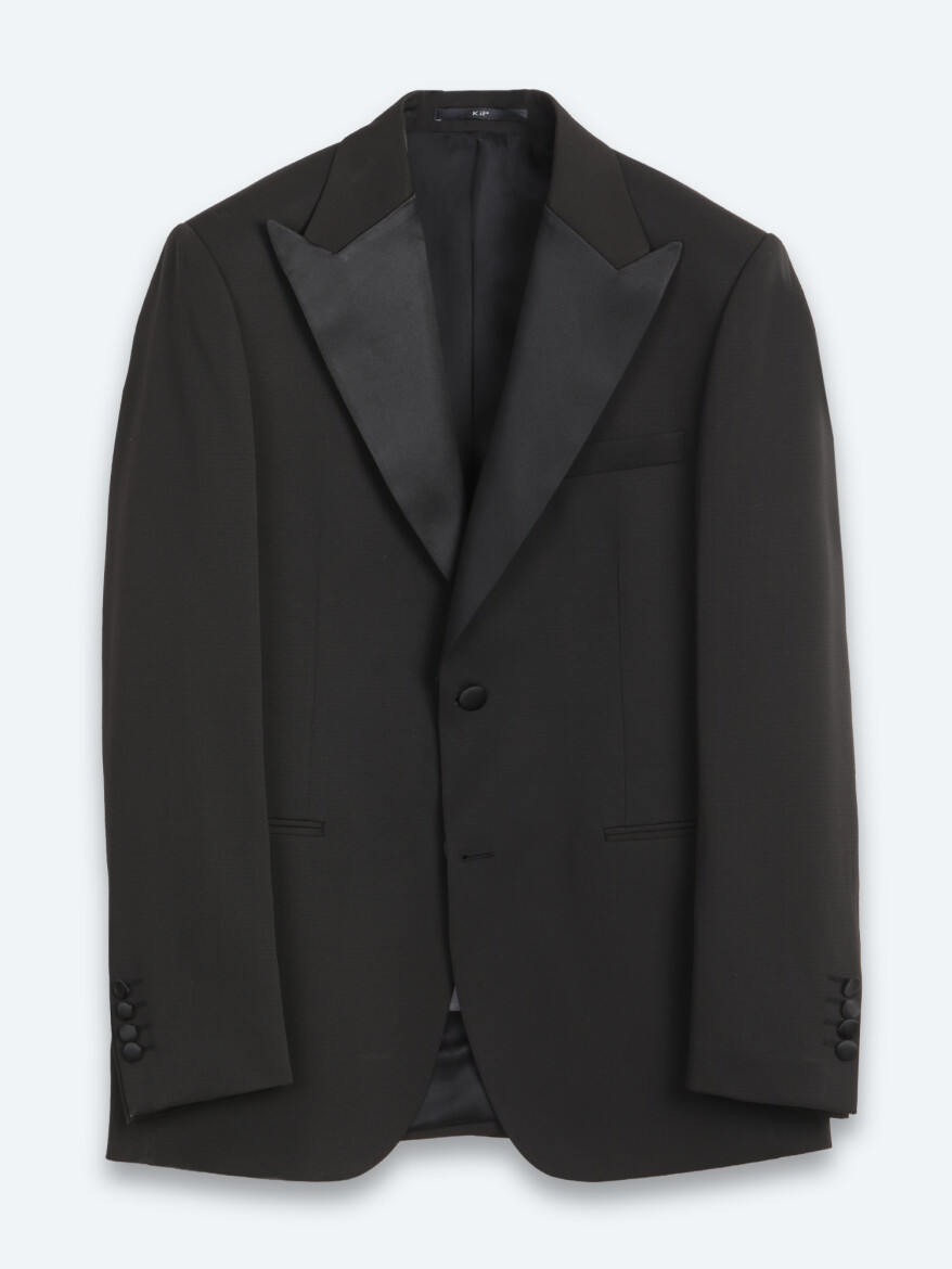 Siyah Düz Modern Fit Dokuma Smokin Takım Elbise - 6