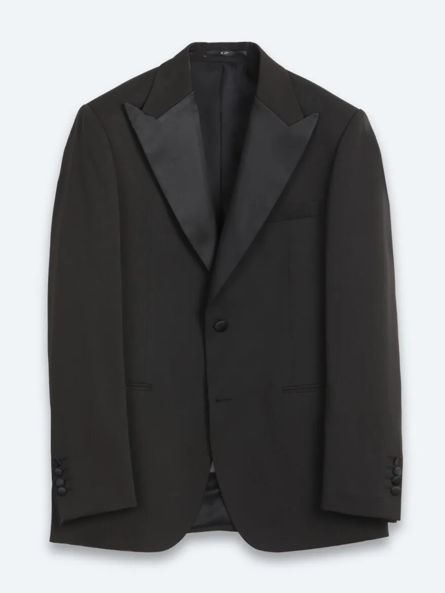 Siyah Düz Modern Fit Dokuma Smokin Takım Elbise - 6
