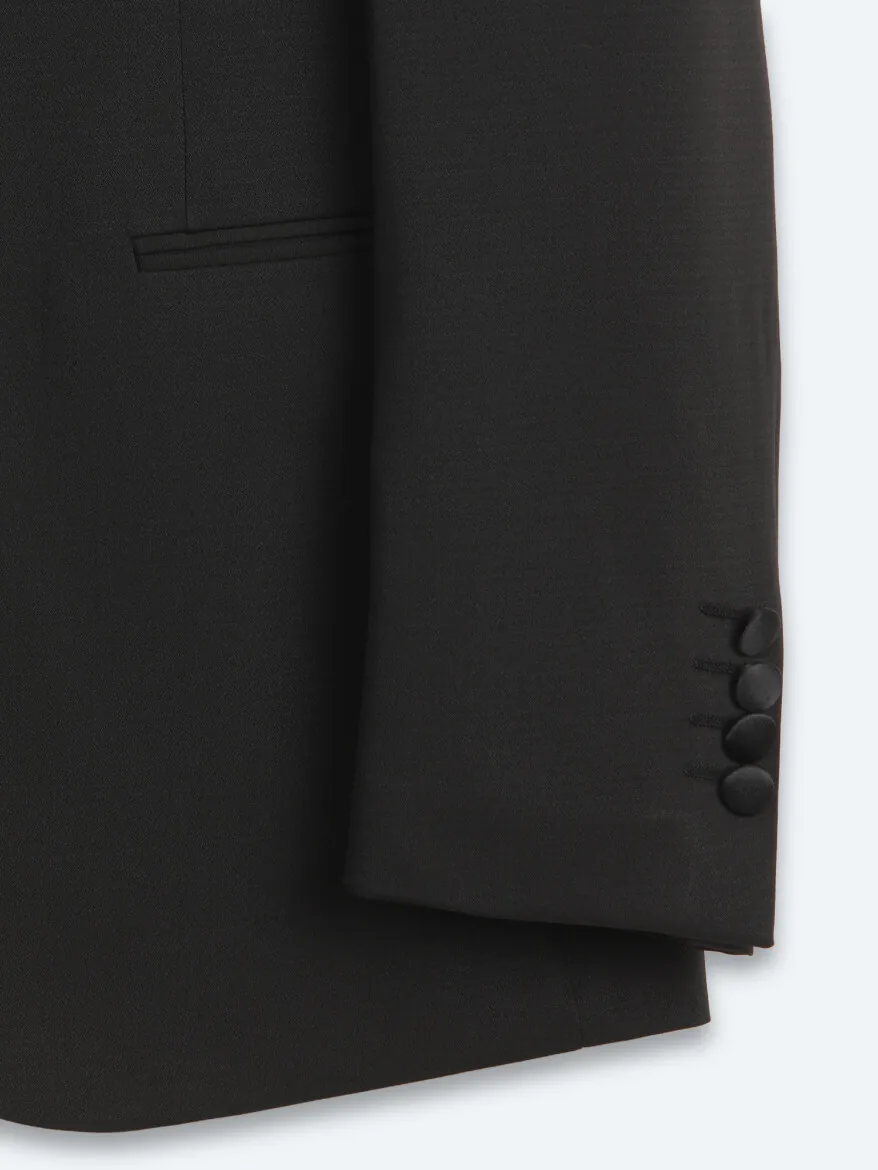 Siyah Düz Modern Fit Dokuma Smokin Takım Elbise - 9