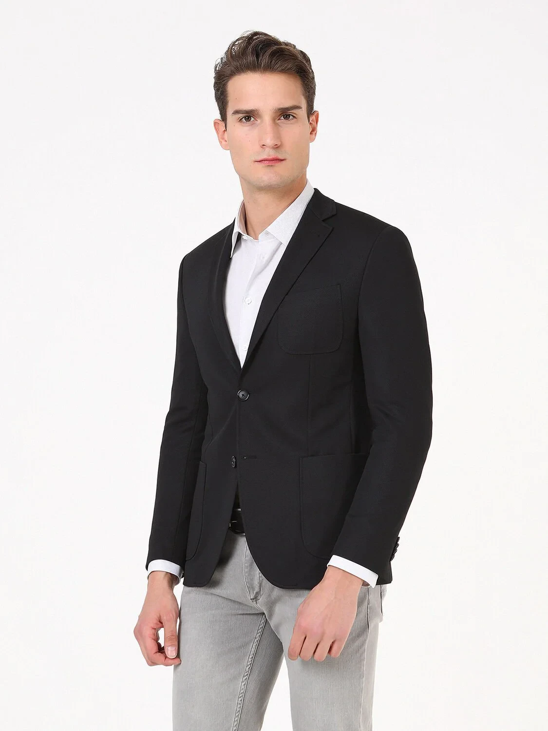 Siyah Düz Modern Fit Örme Ceket - 1