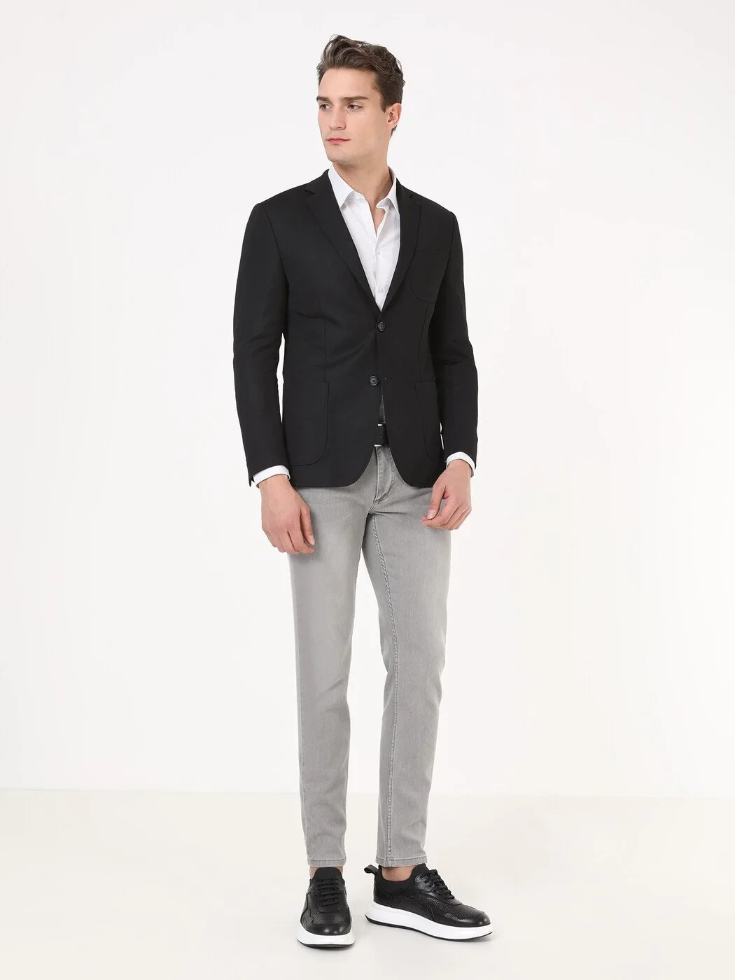 Siyah Düz Modern Fit Örme Ceket - 4