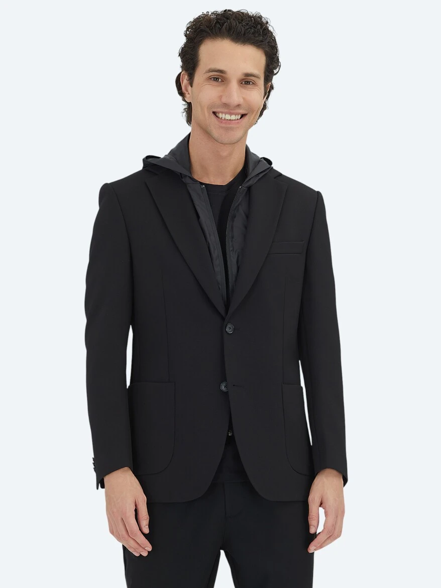 Siyah Düz Modern Fit Örme Ceket - KİP