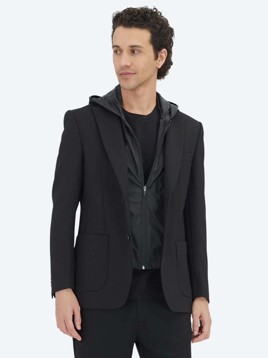 Siyah Düz Modern Fit Örme Ceket - 4