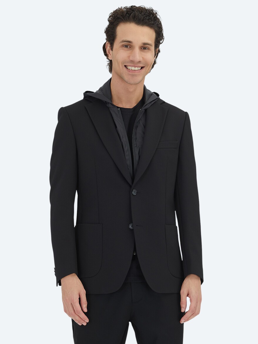 Siyah Düz Modern Fit Örme Ceket - KİP