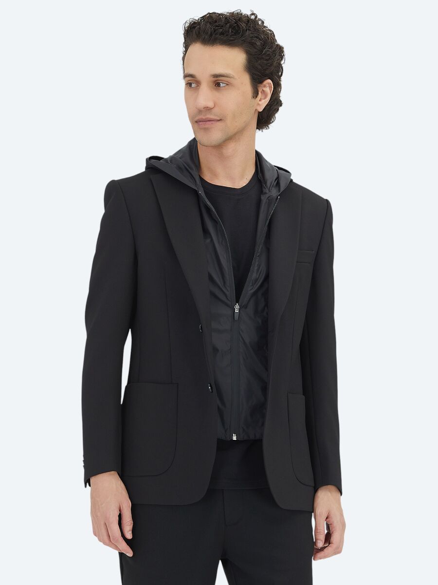Siyah Düz Modern Fit Örme Ceket - 4