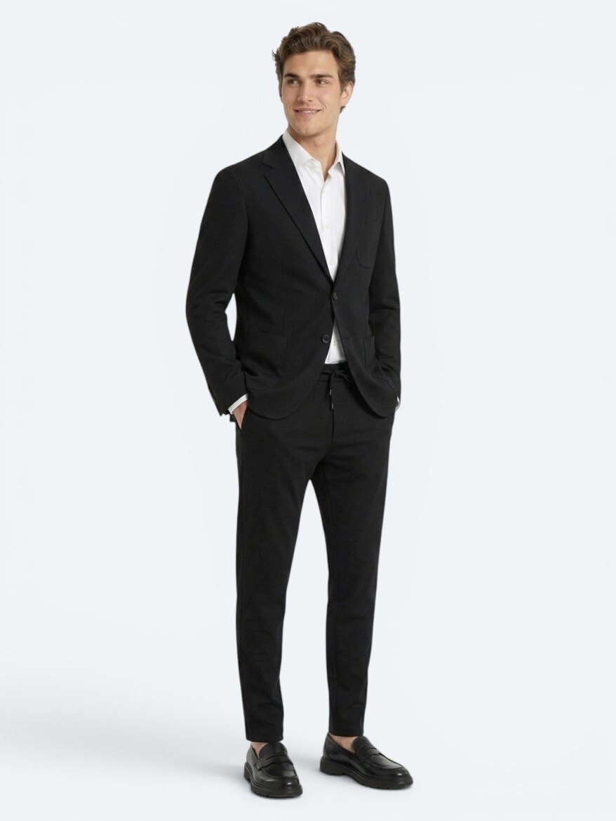 Siyah Mikro Modern Fit Örme Takım Elbise - KİP