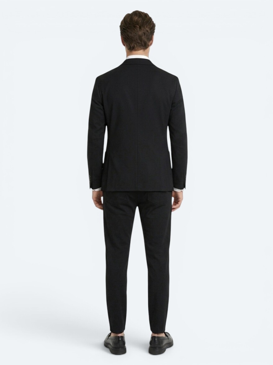 Siyah Mikro Modern Fit Örme Takım Elbise - 5