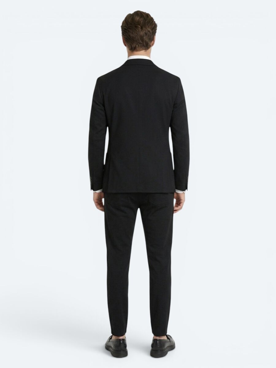 Siyah Mikro Modern Fit Örme Takım Elbise - 5