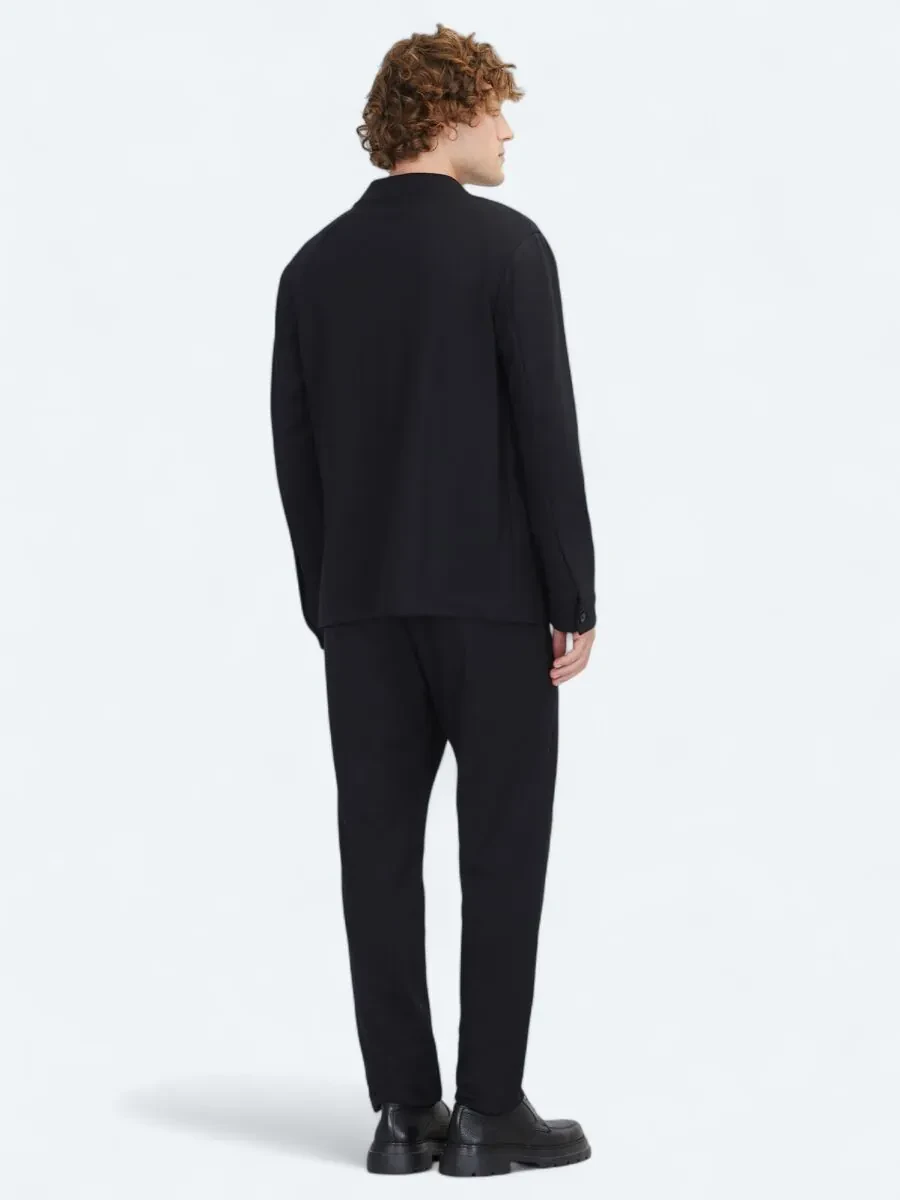 Siyah Düz Modern Fit Örme Takım Elbise - 5