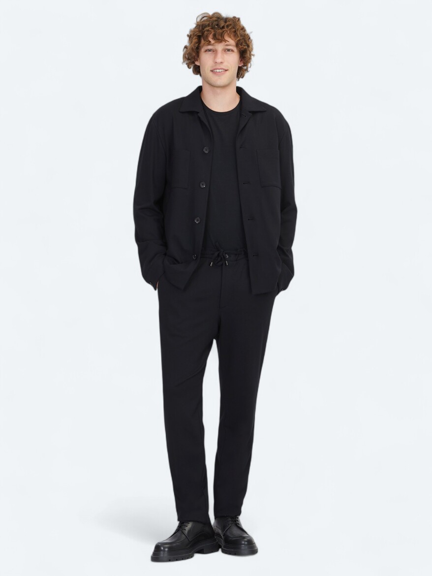 Siyah Düz Modern Fit Örme Takım Elbise - KİP