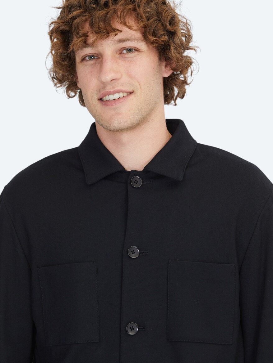 Siyah Düz Modern Fit Örme Takım Elbise - 3