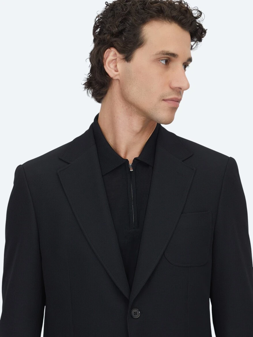 Siyah Düz Modern Fit Örme Takım Elbise - 4